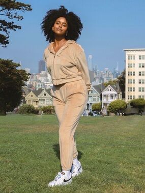 Sacre Solei Velour Sweat Set in Fawn Beige